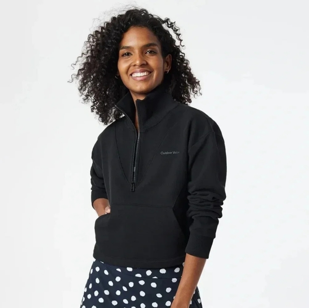 Outdoor Voices Women's Black Cropped Half-Zip Pullover Size L